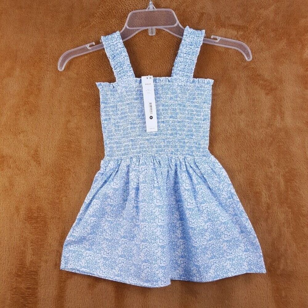 AQUA Womens Top XS Blue Pullover Tank Floral Smocked Peplum Flare Stretch